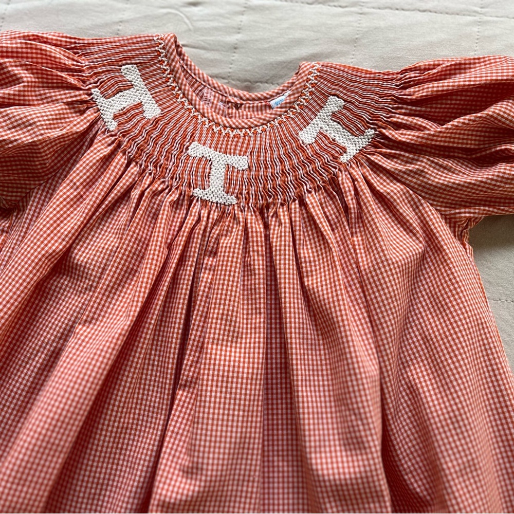 University of Tennessee UTK VOLS Orange White Check Gingham Smoked Dress 24 mo - Picture 5 of 12